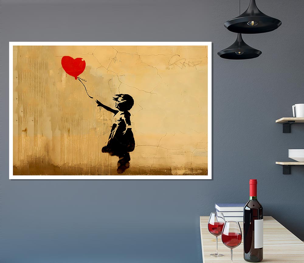 Love Heart Balloon Left Print Poster Wall Art