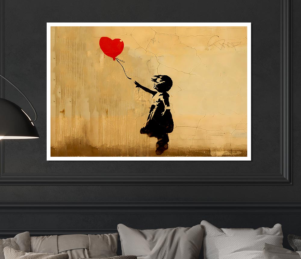 Love Heart Balloon Left Print Poster Wall Art