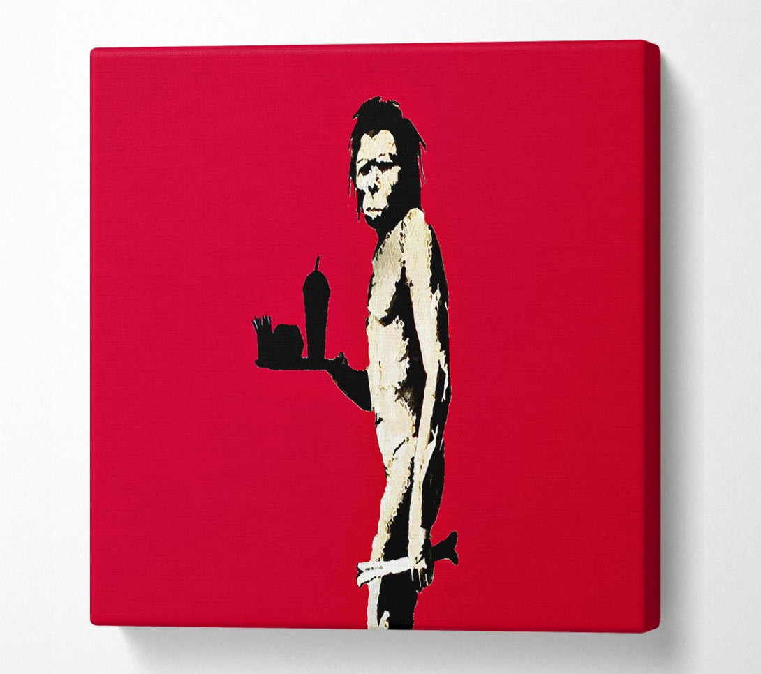 Picture of Mcdonalds Caveman Red Square Canvas Wall Art