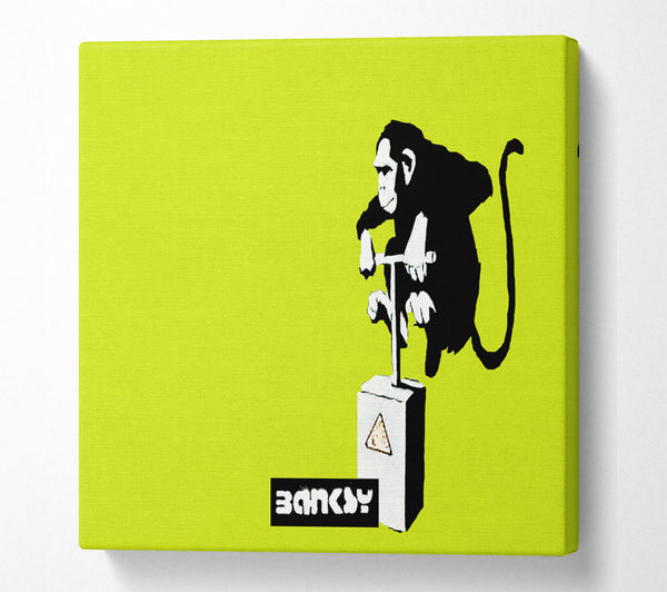 A Square Canvas Print Showing Monkey Detonator Lime Square Wall Art