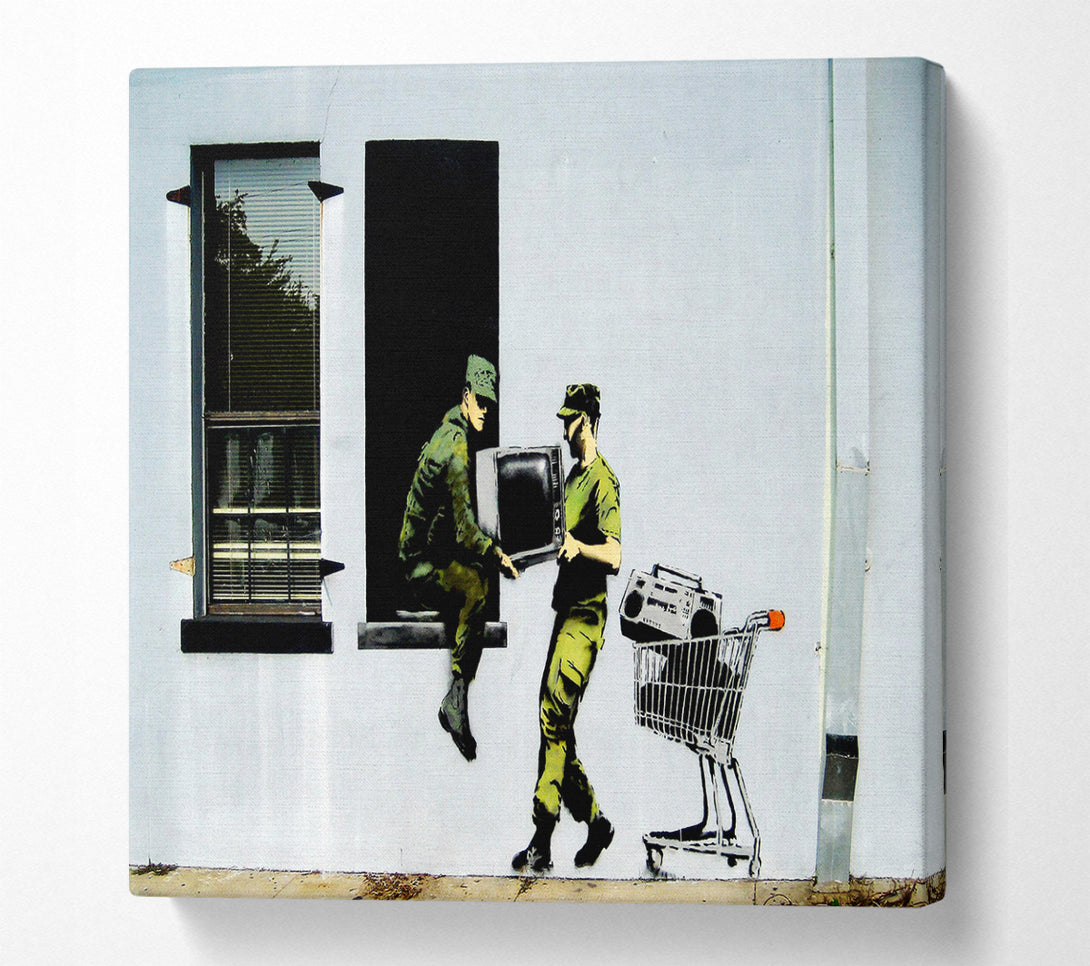 A Square Canvas Print Showing Soldier Heist Square Wall Art