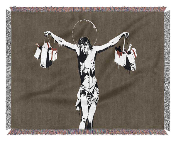 Thank Christ For Shopping (Landscape) Grey Woven Blanket