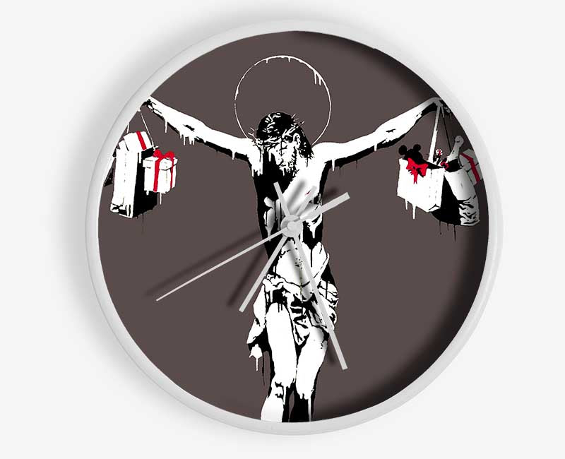 Thank Christ For Shopping (Landscape) Grey Clock - Wallart-Direct UK