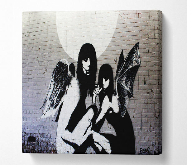 A Square Canvas Print Showing Angels In Moonlight Square Wall Art