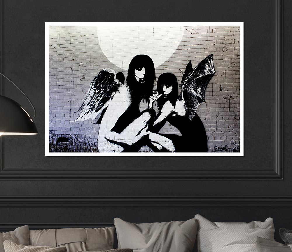 Angels In Moonlight Print Poster Wall Art