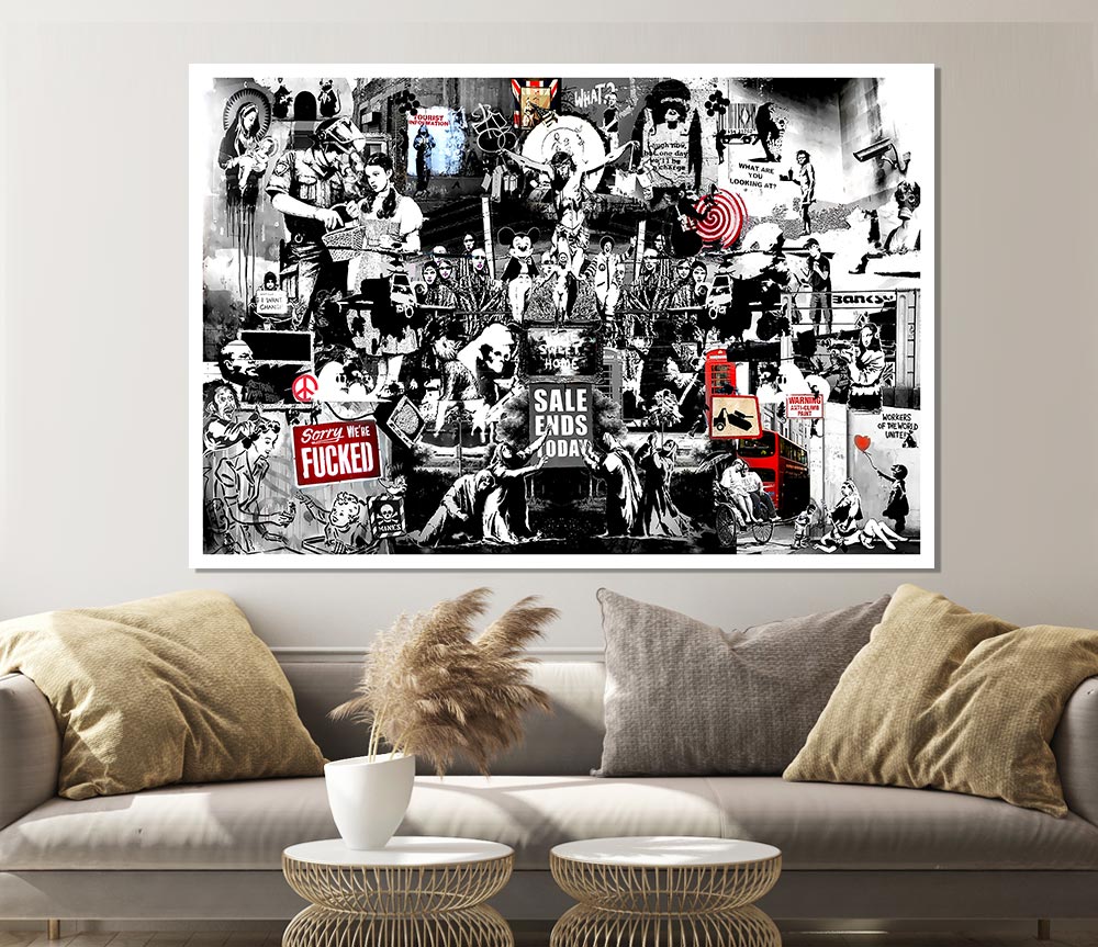 Banksy Collage 1 B N W Print Poster Wall Art