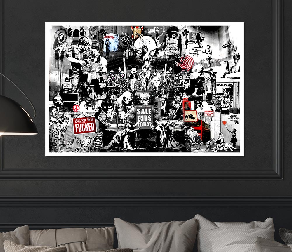 Banksy Collage 1 B N W Print Poster Wall Art