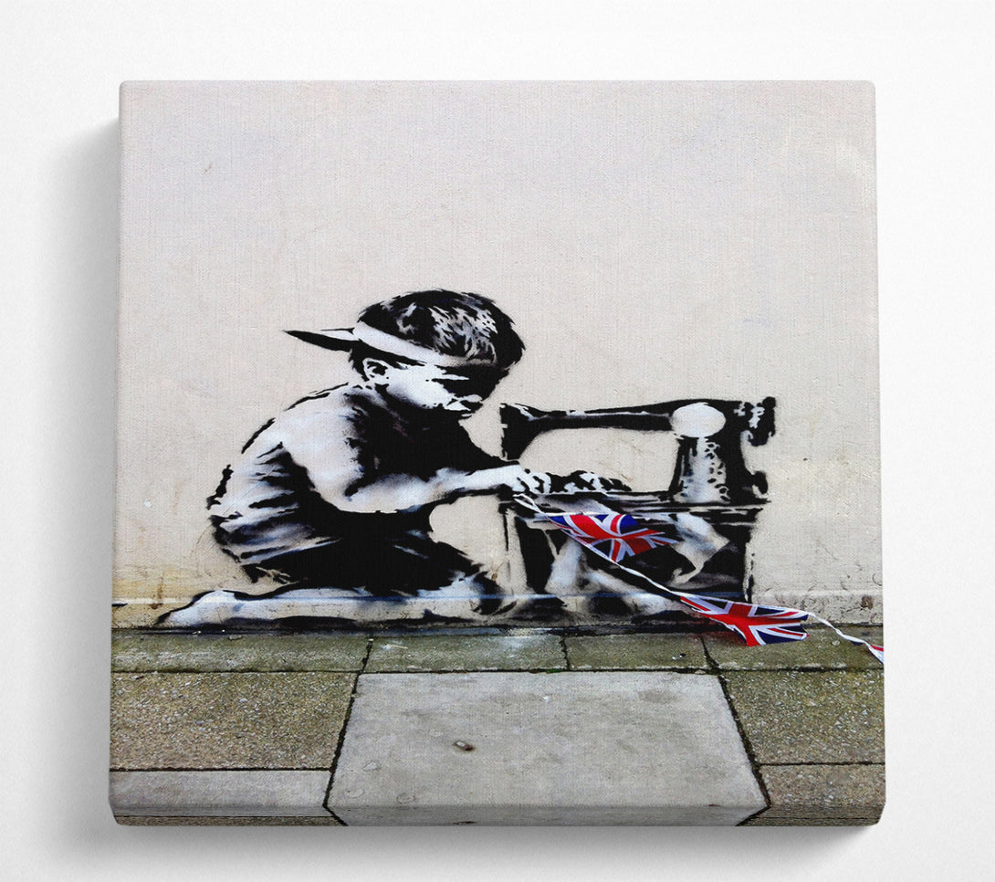 A Square Canvas Print Showing Child Bunting Square Wall Art