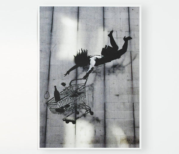 Flying Shopping Trolley Print Poster Wall Art