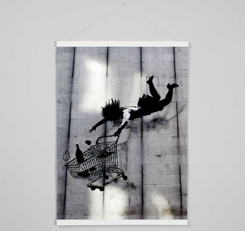 Flying Shopping Trolley Hanging Poster - Wallart-Direct UK