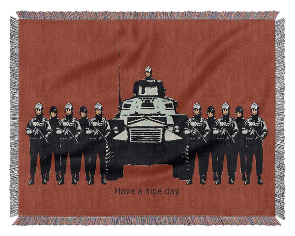 Have A Nice Day Army Tanks Red Woven Blanket