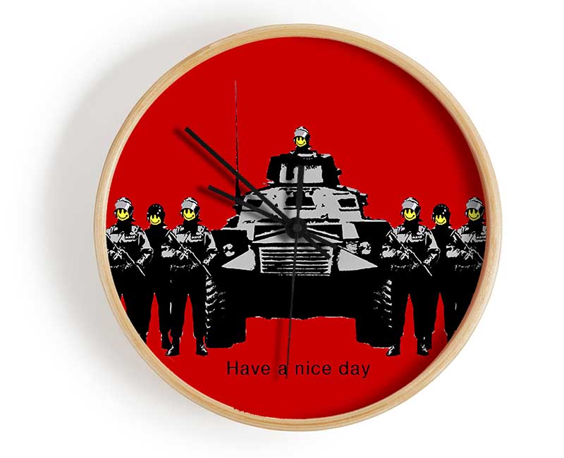 Have A Nice Day Army Tanks Red Clock - Wallart-Direct UK