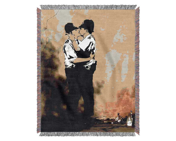 Kissing Coppers Portrait Woven Blanket