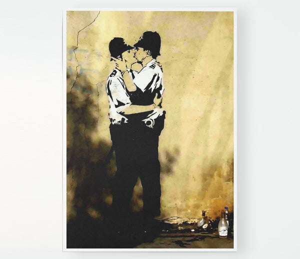 Kissing Coppers Portrait Print Poster Wall Art