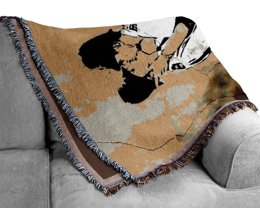 Kissing Coppers Portrait Woven Blanket