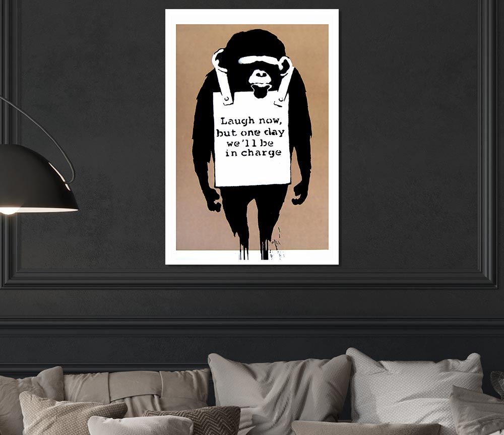 Laugh Now Monkey Beige Print Poster Wall Art