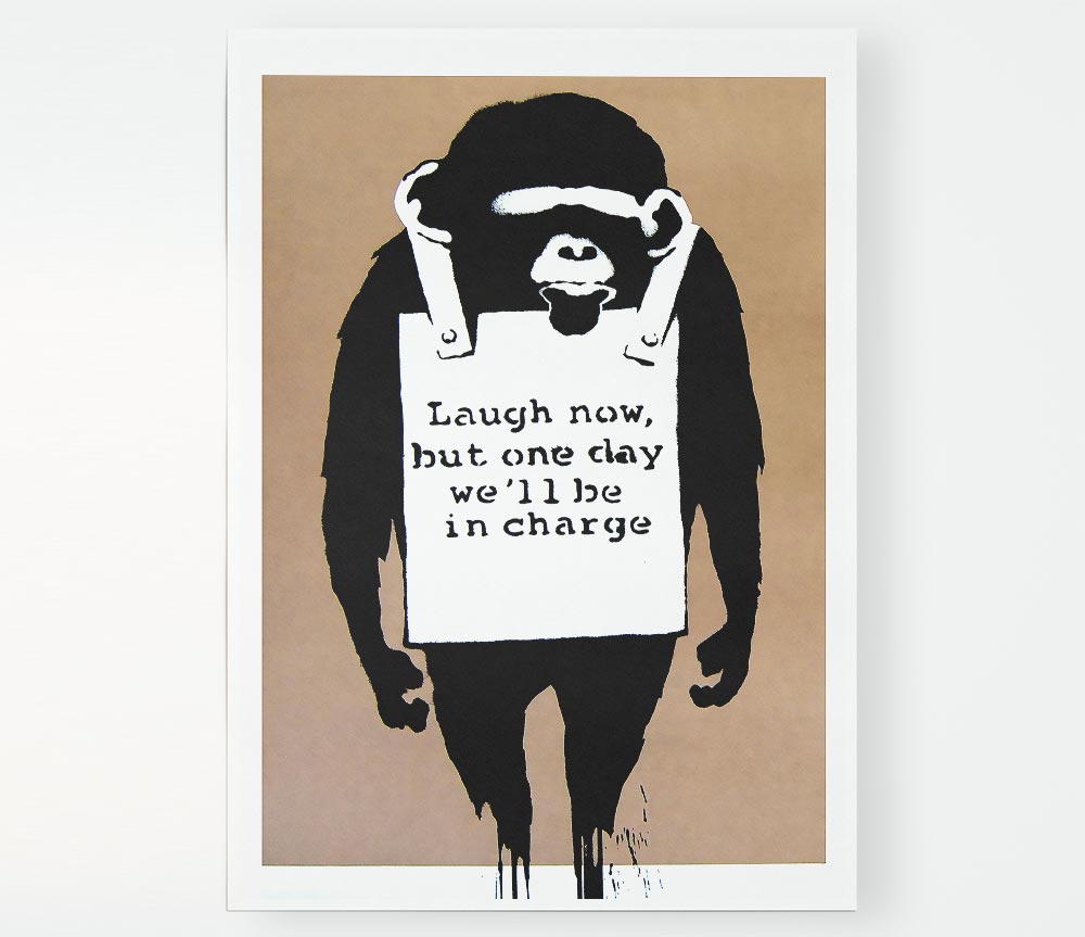 Laugh Now Monkey Beige Print Poster Wall Art