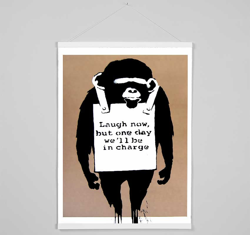 Laugh Now Monkey Beige Hanging Poster - Wallart-Direct UK