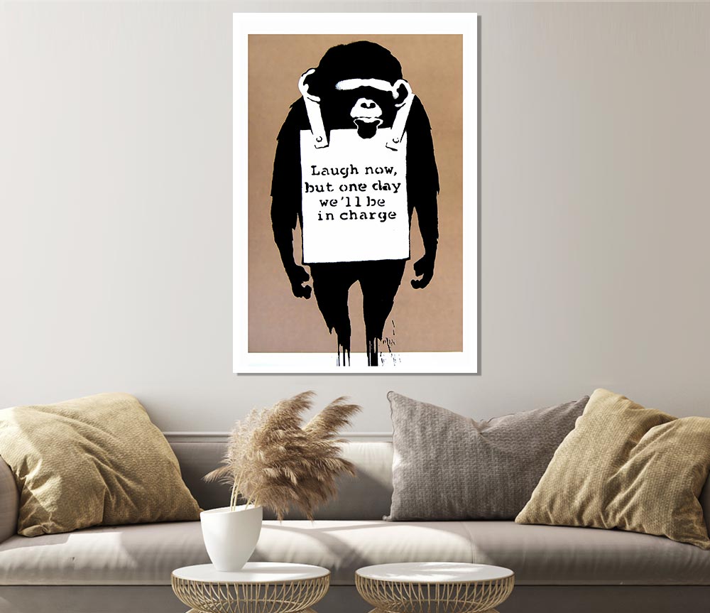 Laugh Now Monkey Beige Print Poster Wall Art