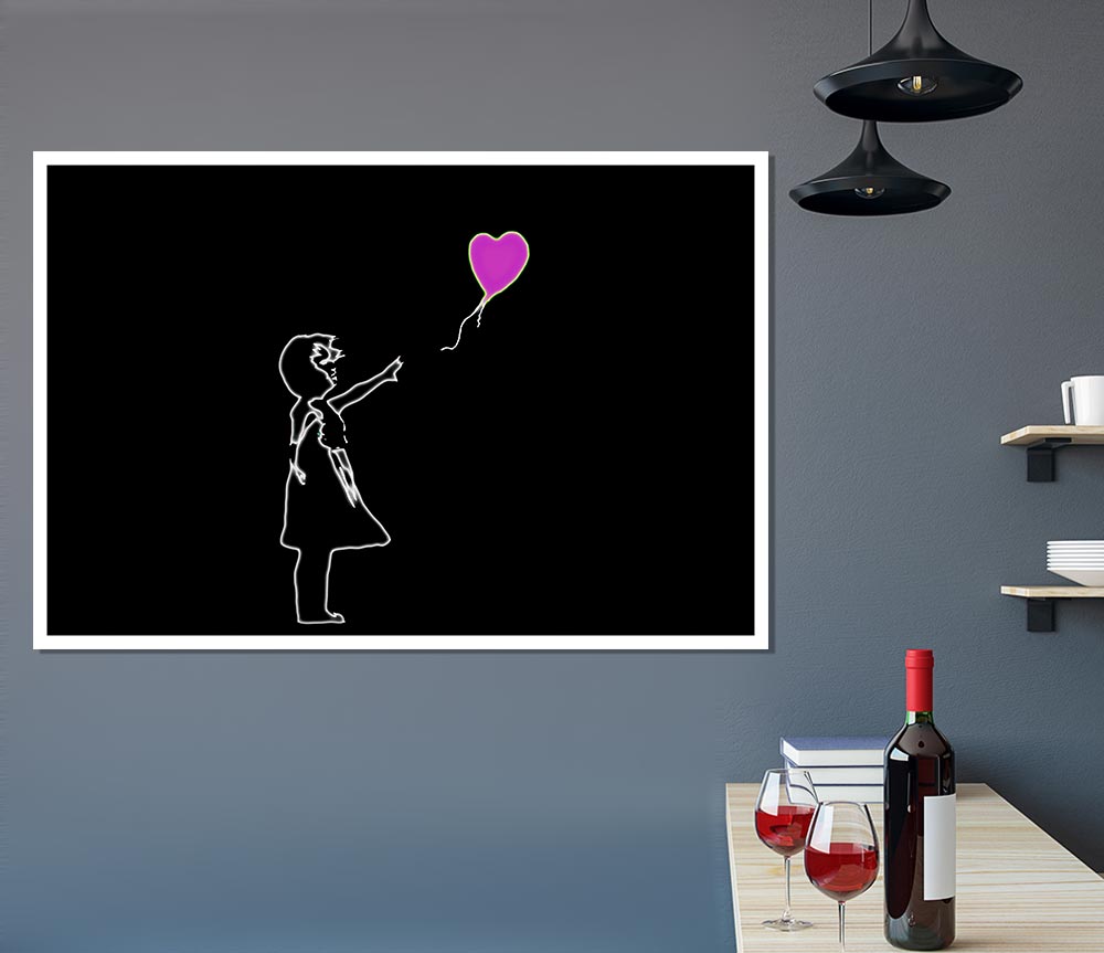 Love Balloon Black Pink Print Poster Wall Art