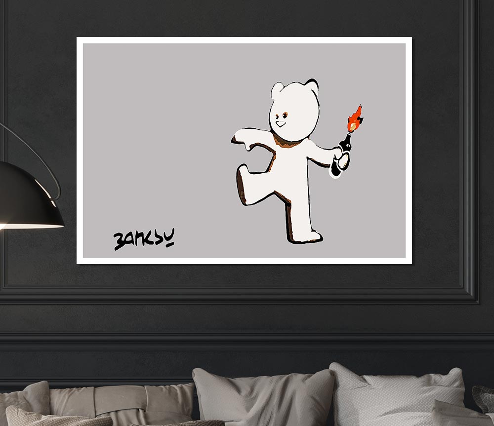 Teddybear Bomber Grey Print Poster Wall Art