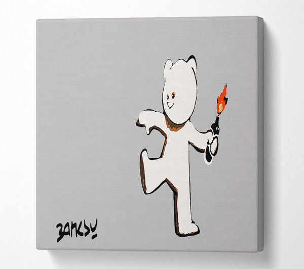 Picture of Teddybear Bomber Grey Square Canvas Wall Art