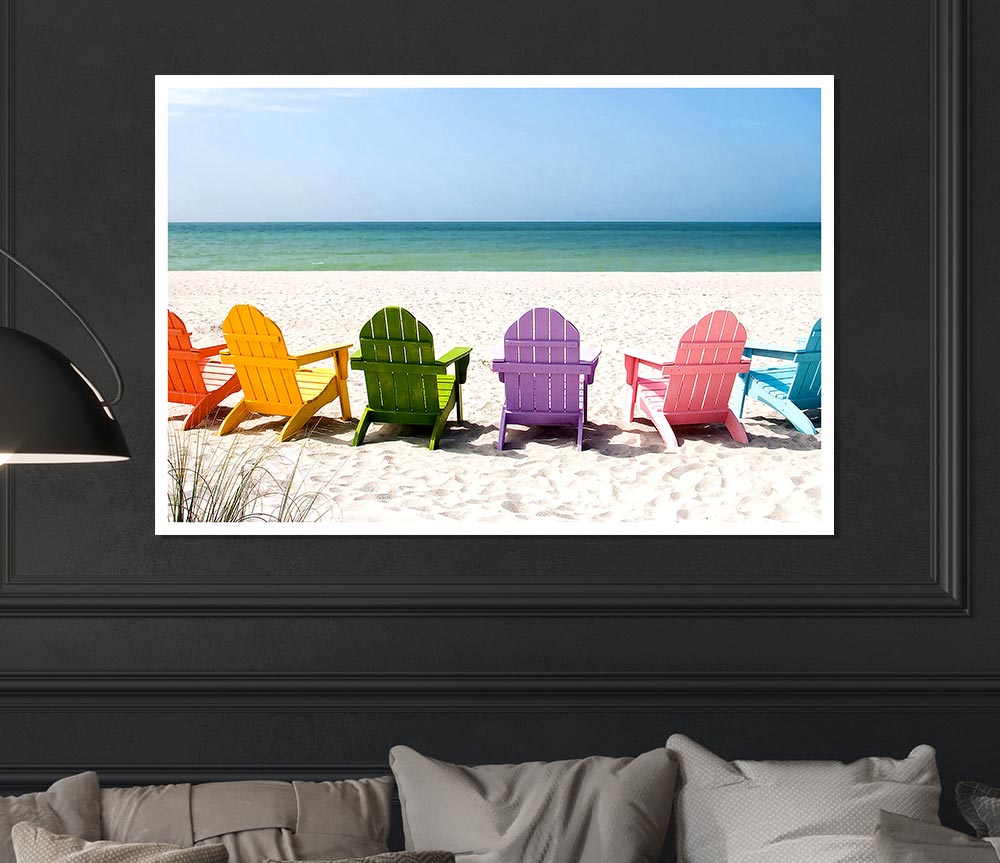 Beach Chairs Line Up Print Poster Wall Art