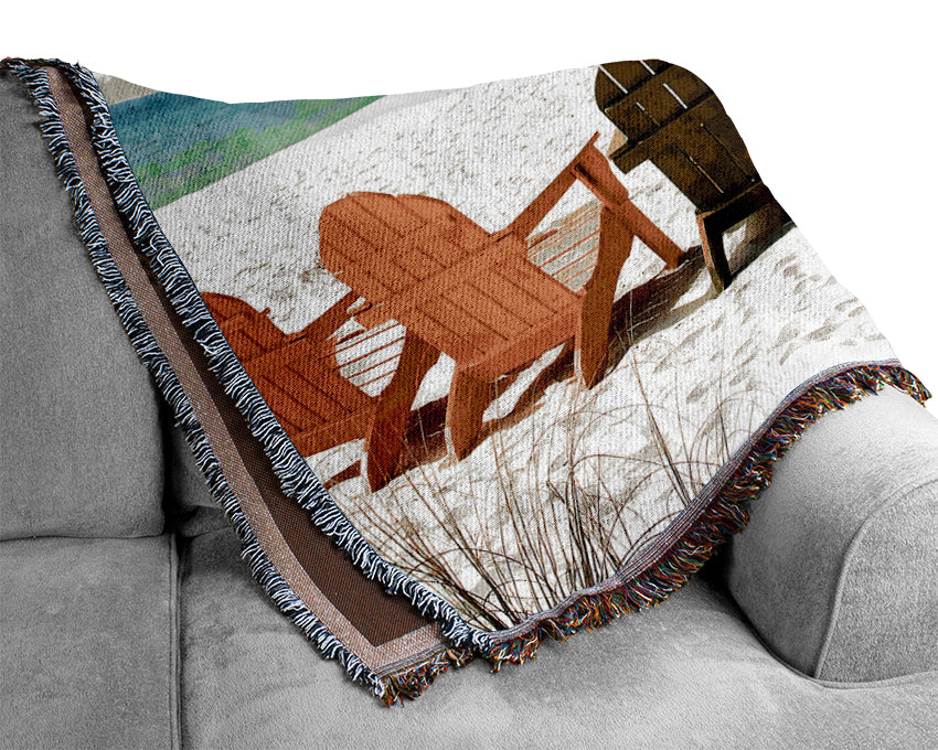 Beach Chairs Line-up Woven Blanket