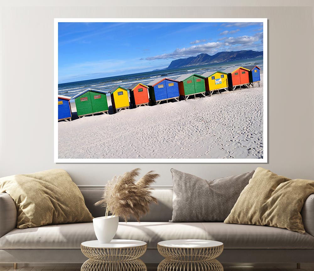 Beach Huts Rainbow Print Poster Wall Art