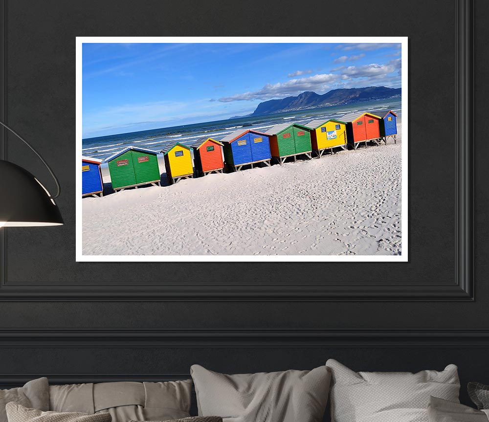 Beach Huts Rainbow Print Poster Wall Art