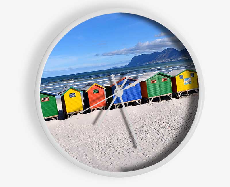 Beach Huts Rainbow Clock - Wallart-Direct UK