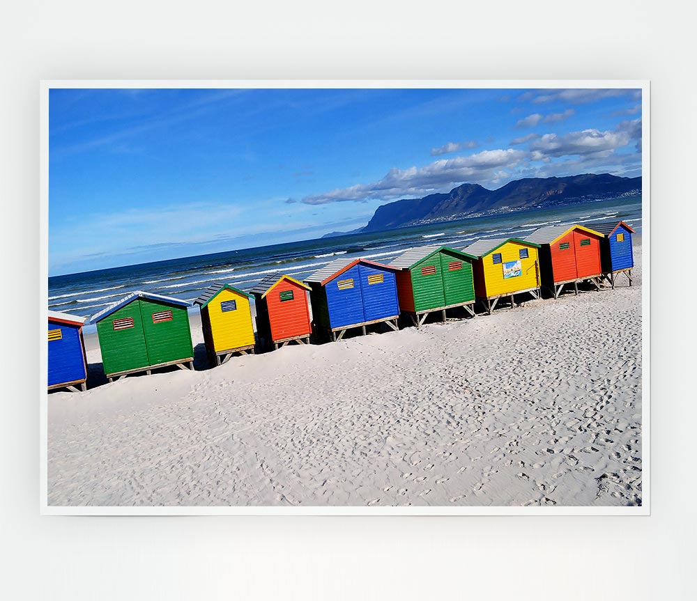 Beach Huts Rainbow Print Poster Wall Art