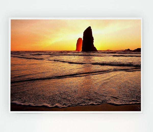 Beach Rock Sunrise Print Poster Wall Art