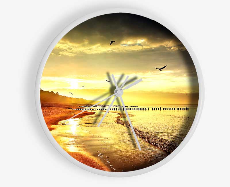 Stunning Yellow Sunset Beach Clock - Wallart-Direct UK