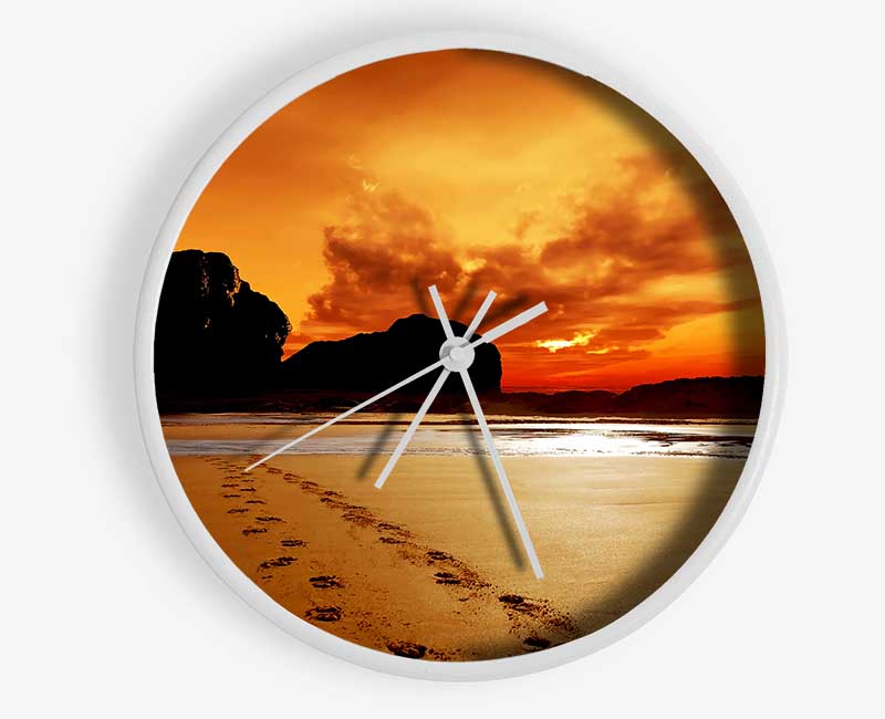 Footprints In The Orange Ocean Sand Clock - Wallart-Direct UK