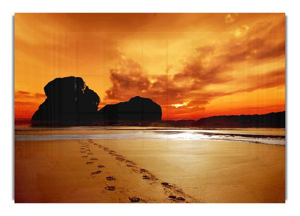 Foot Prints In The Ocean Sand