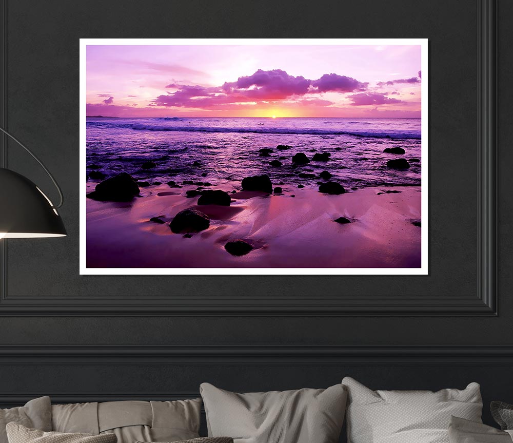 Lilac Ocean At The Crack Of Dawn Print Poster Wall Art