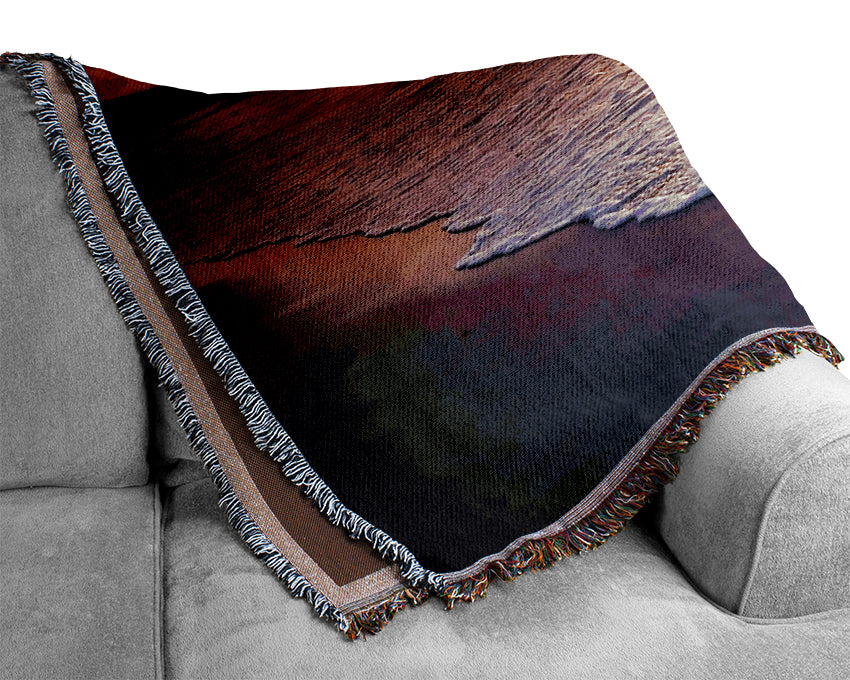 Red Ocean Shoreline Woven Blanket