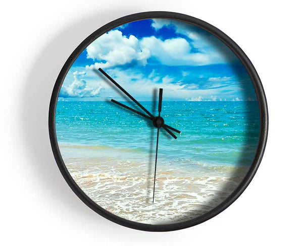 Stunning Turquoise Ocean Sparkle Clock - Wallart-Direct UK