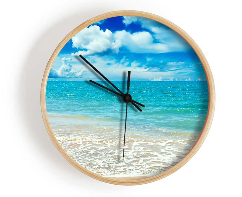 Stunning Turquoise Ocean Sparkle Clock - Wallart-Direct UK