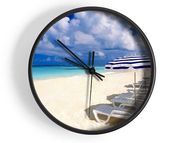 Sun Beds On The Island Of Paradise Clock - Wallart-Direct UK