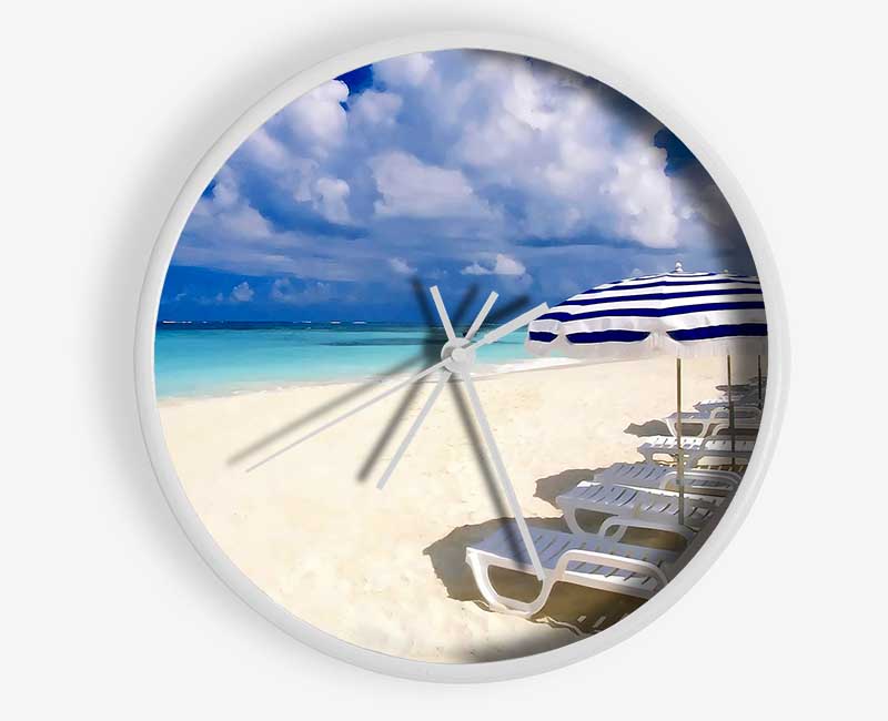 Sun Beds On The Island Of Paradise Clock - Wallart-Direct UK