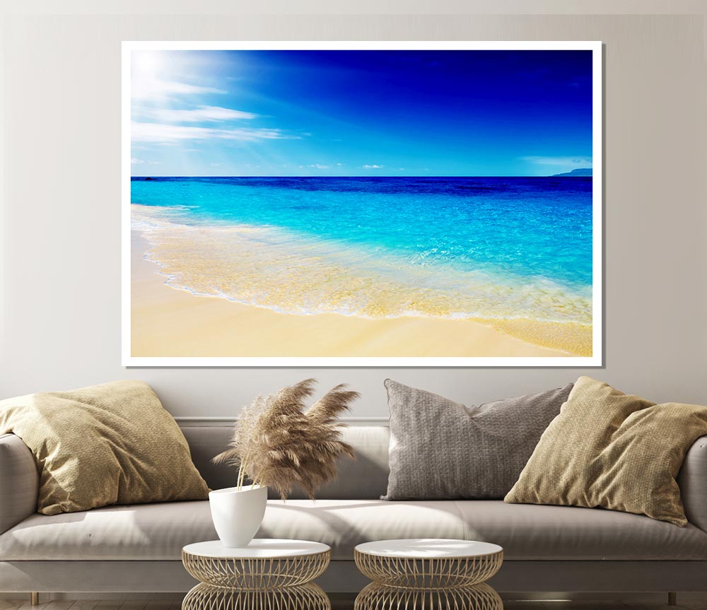 Turquoise Ocean Sun Blaze Print Poster Wall Art