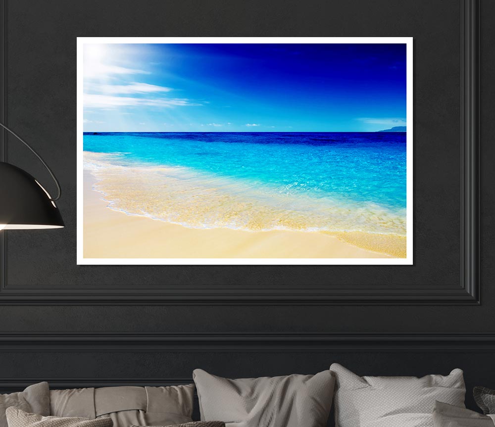 Turquoise Ocean Sun Blaze Print Poster Wall Art