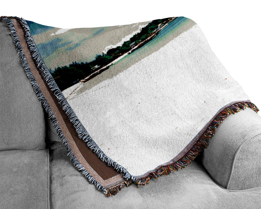 Boats On The White Sand Paradise Island Woven Blanket