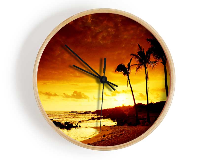 Caramel Palm Tree Sunset Clock - Wallart-Direct UK