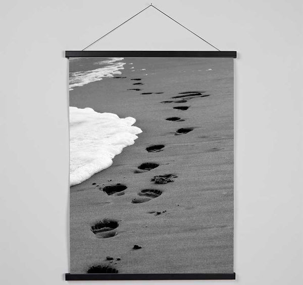 Footprints In The Ocean Sand B n W- Hanging Poster - Wallart-Direct UK