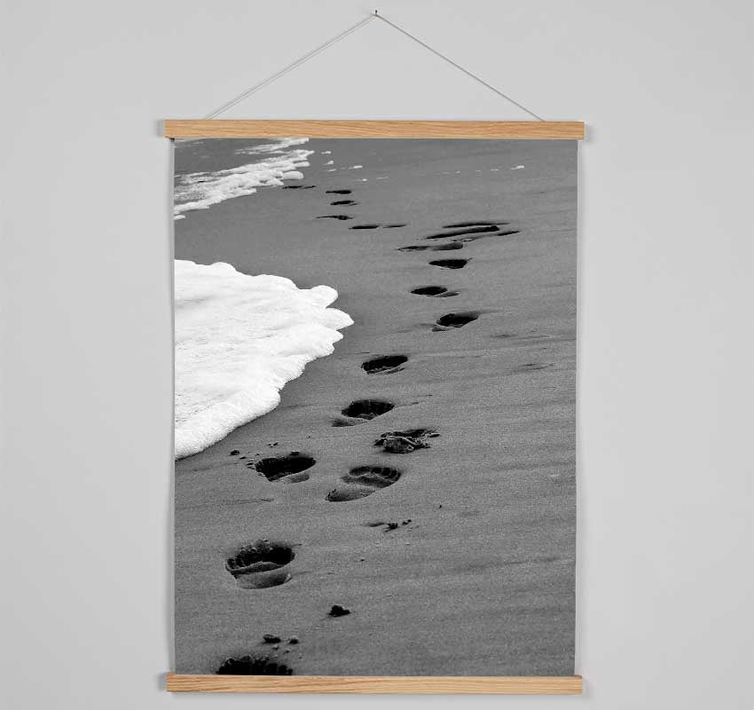 Footprints In The Ocean Sand B n W- Hanging Poster - Wallart-Direct UK