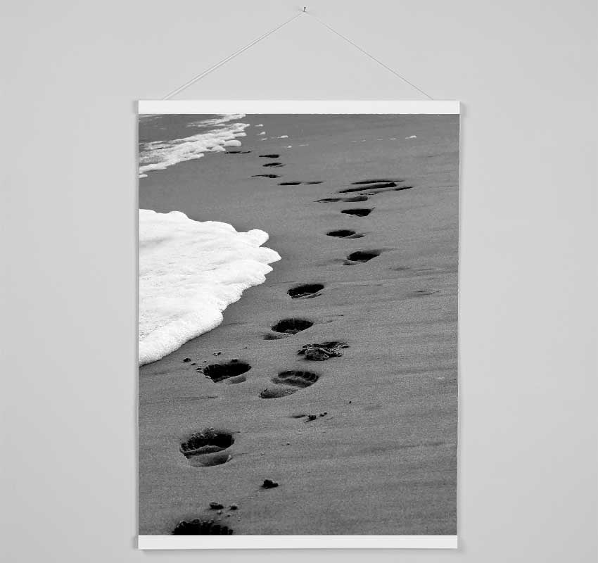 Footprints In The Ocean Sand B n W- Hanging Poster - Wallart-Direct UK