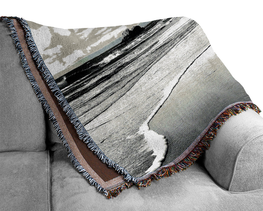 Magnificent Ocean Rocks B n W Woven Blanket